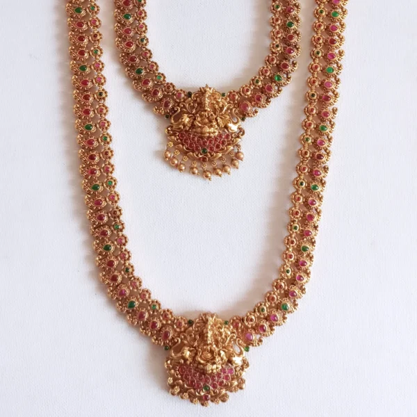 Traditional-Antique-Temple-Lakshmi-Pendants-Bridal-Combo-Set