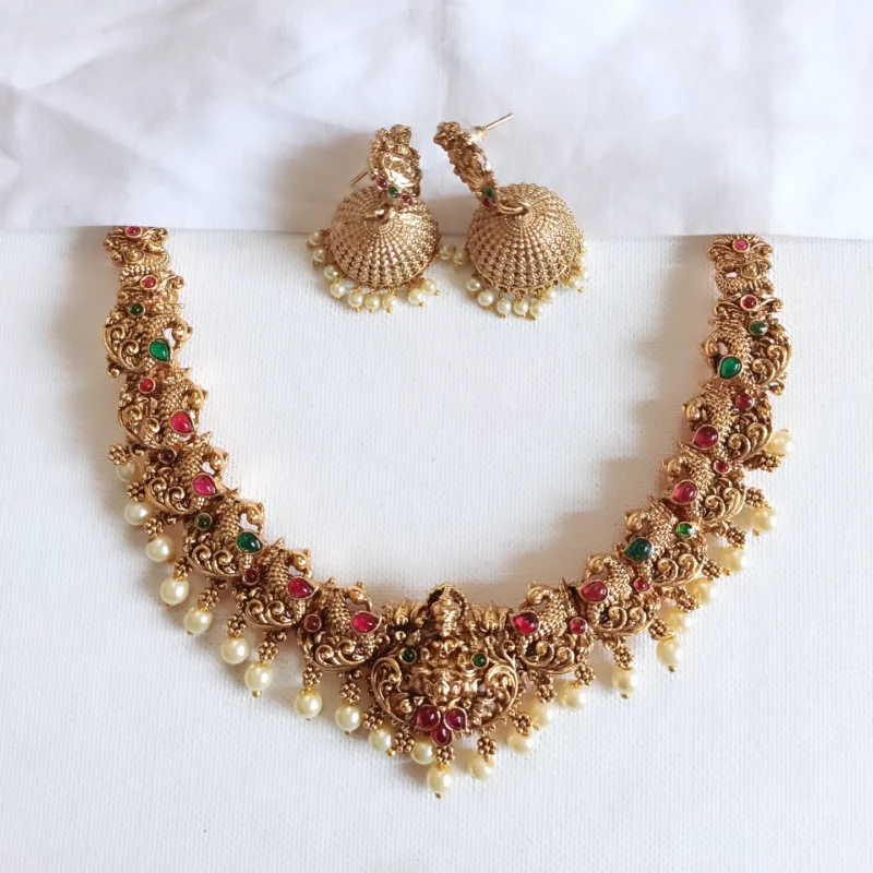 Lakshmi Peacock Temple Necklace Set