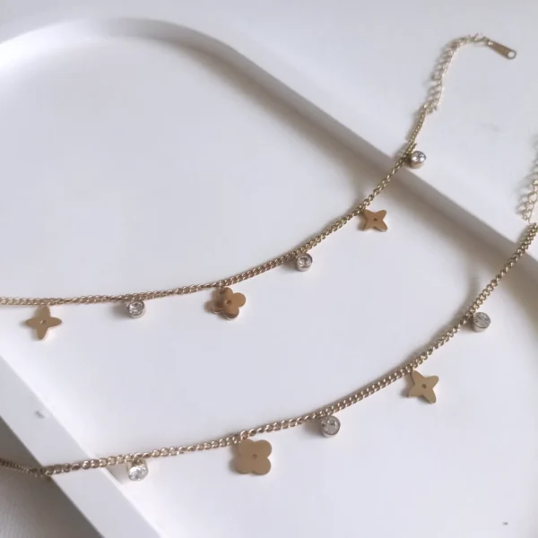 Anti-Tarnish-Stainless-Steel-with-Clover-and-Stone-Charms-Anklets
