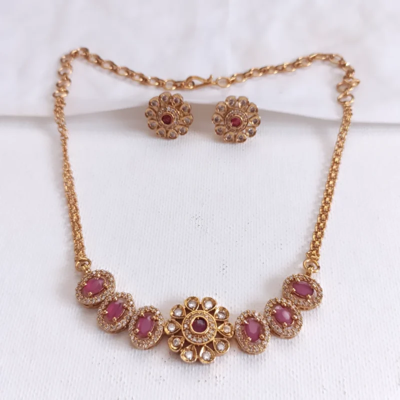 Floral AD Attigai Necklace Set