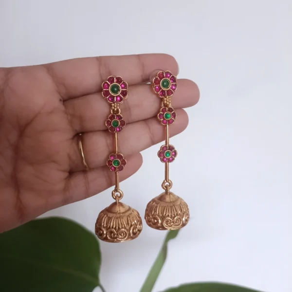 Kemp Flower Long Jhumka Earrings