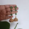 Matte-Finish-Lightweight-Kemp-Green-Flower-Long-Jhumkka-Earrings