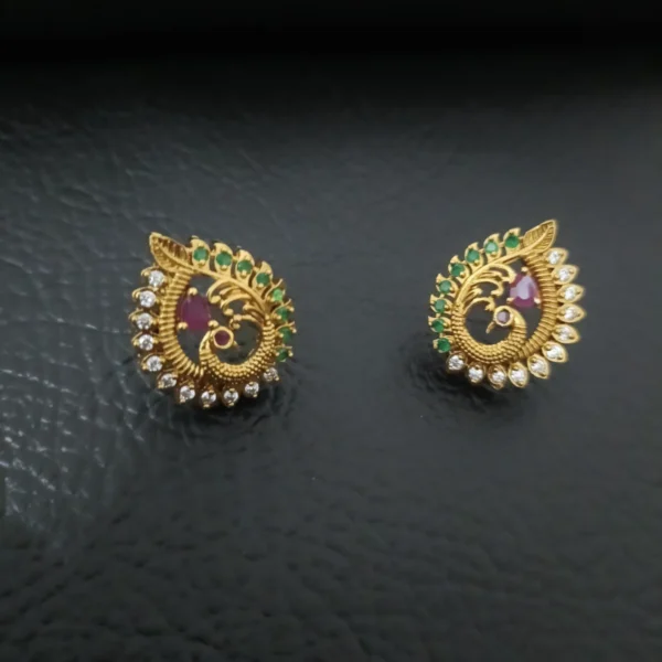 Traditional-Peacock-Feature-Ruby-and-Green-Stone-Detailing-Studs