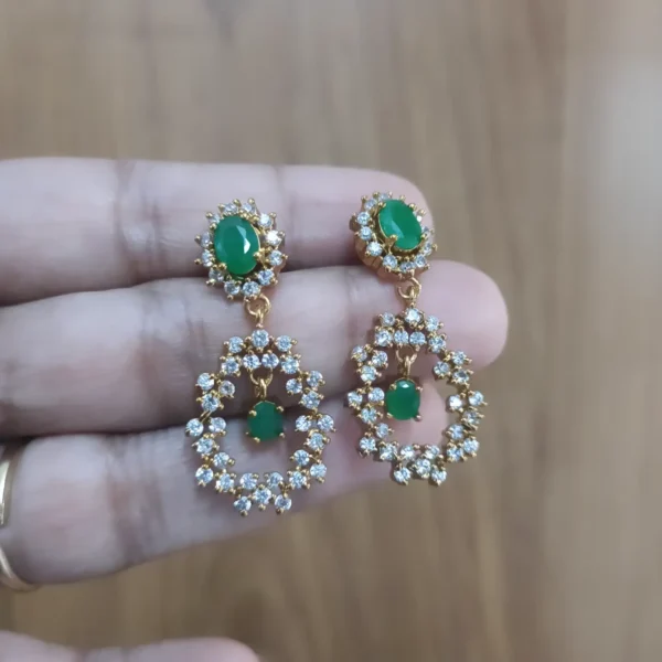 White-Zircons-and-Green-Stones-Drop-Earrings