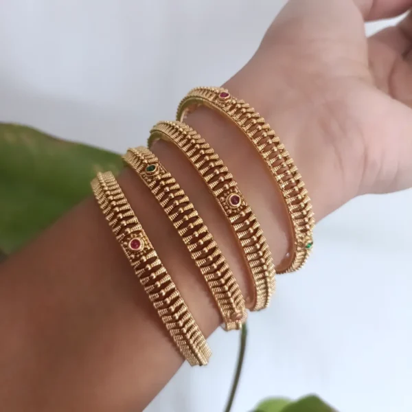 Ruby Green Stone Bangles Set