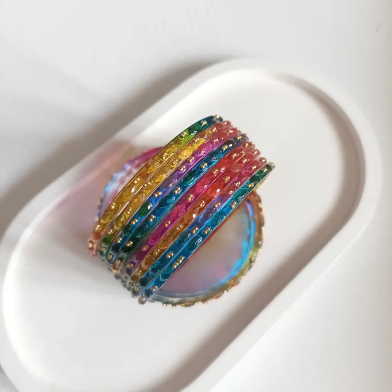 Glossy Raindrop Glass Bangles Set
