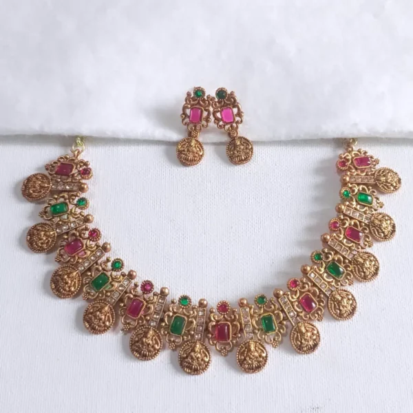 Lekshmi-Coin-Ruby-and-Green-Kundan-Stone-Necklace