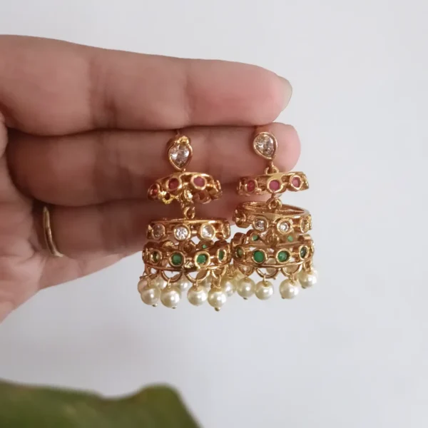 Triple Layered Kundan Jhumka Earrings