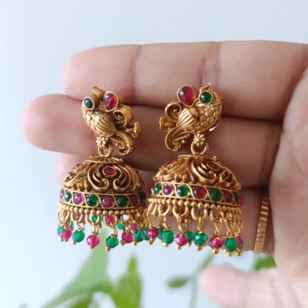 Multi-Bead-Drops-Peacock-Design-Jhumka