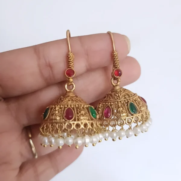Multi-Stone-Hook-Jhumka-Earrings