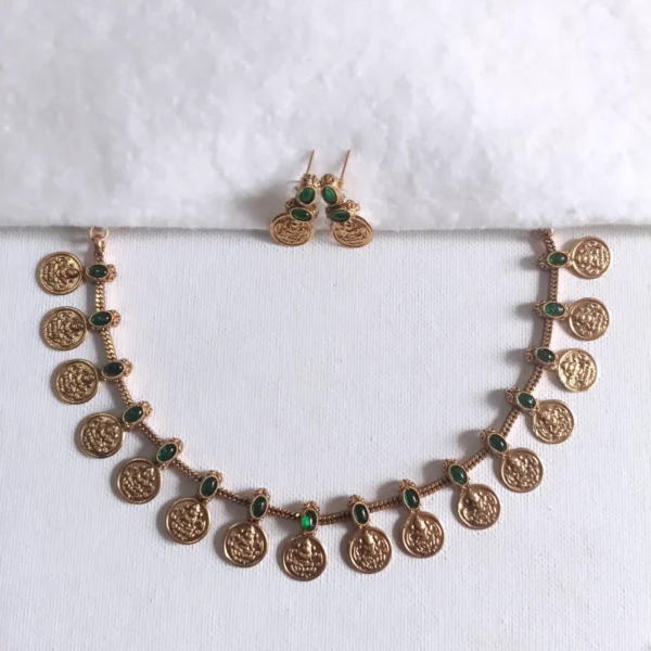 Traditional-Lightweight-Antique-Lakshmi-Coin-Green-Kemp-Necklace-Set