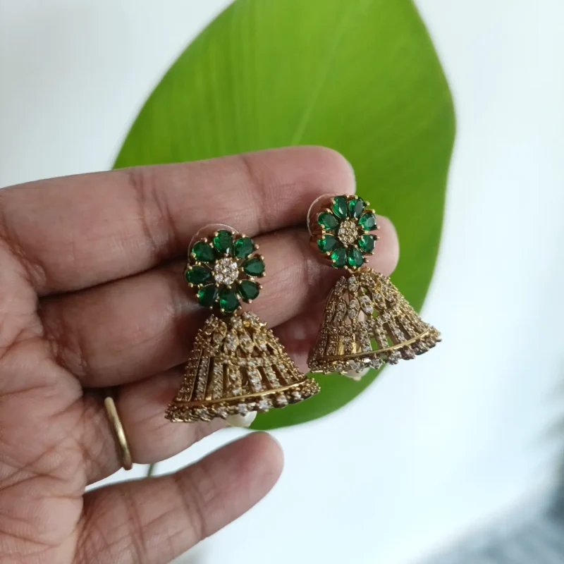 American Diamond Pearl Jhumka Earrings