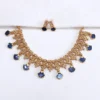 Traditional-Non-Idol-Mesh-Texturing-Blue-Palakka-Hanging-Drops-Necklace