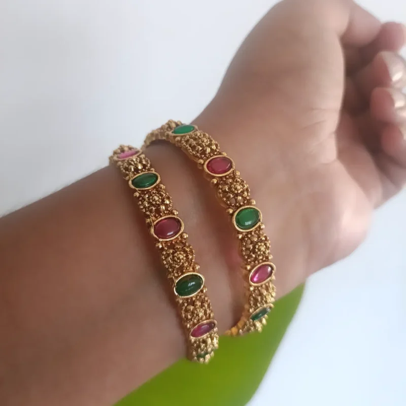 Multi Kempu Stone Floral Bangle Set