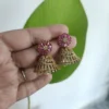 Traditional-Ruby-American-Diamond-Floral-with-Pearl-Beads-Jhumka
