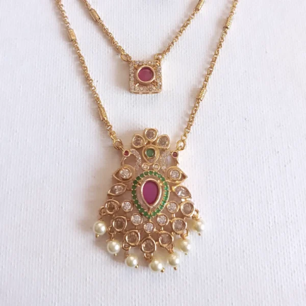Trending-Double-Chain-with-AD-Stones-Pendant-Necklace