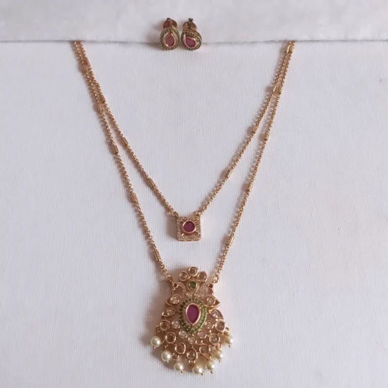 Double Chain AD Pendant Necklace Set