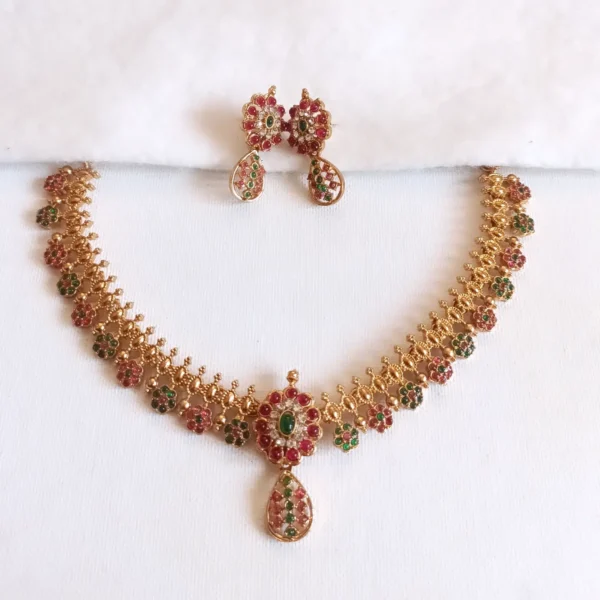 Multi Kempu Stone Floral Necklace Set