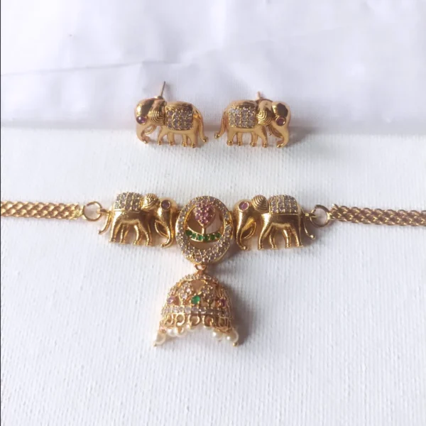 Antique-Elephants-Design-Mesh-Style-Choker-with-Earrings