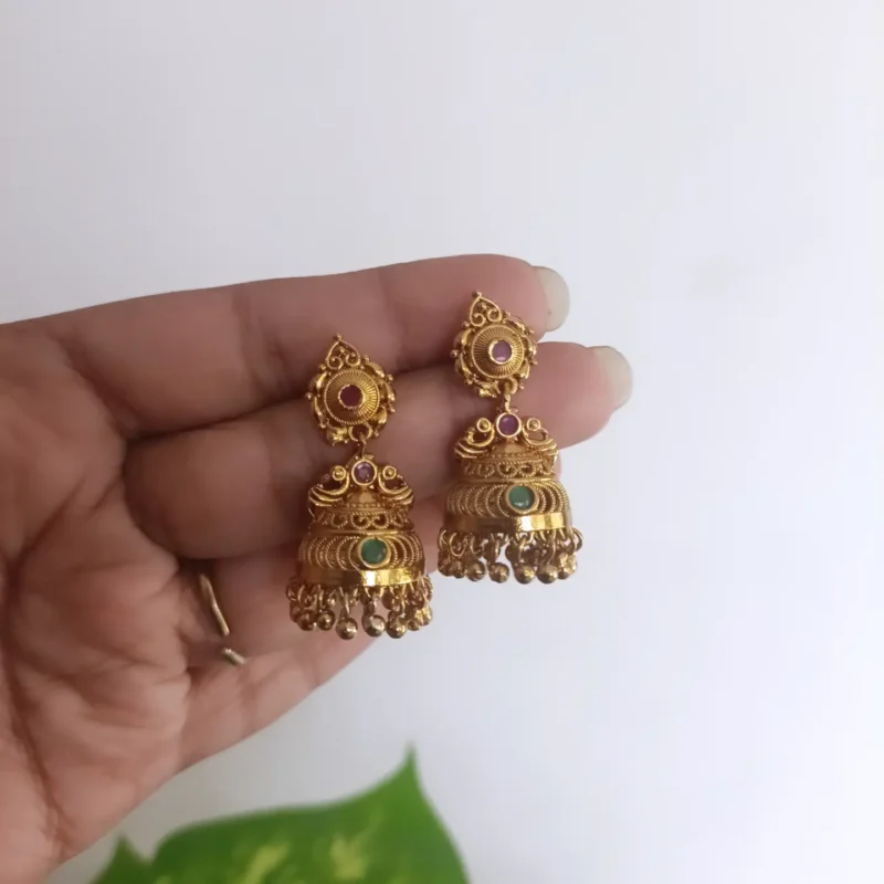 Filigree Golden Bead Jhumka Earrings