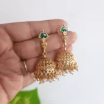 Green Palakka Pearl Jhumka Earrings