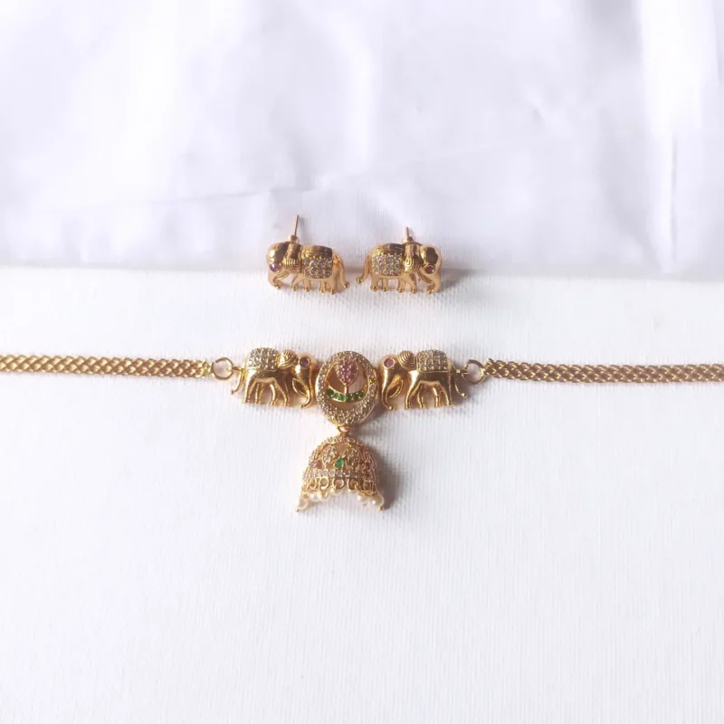 Antique Elephant Mesh Choker Necklace Set