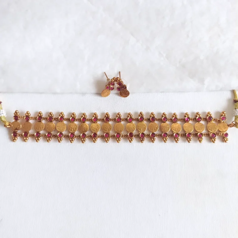 Lakshmi Kasu Ruby Stone Choker Set