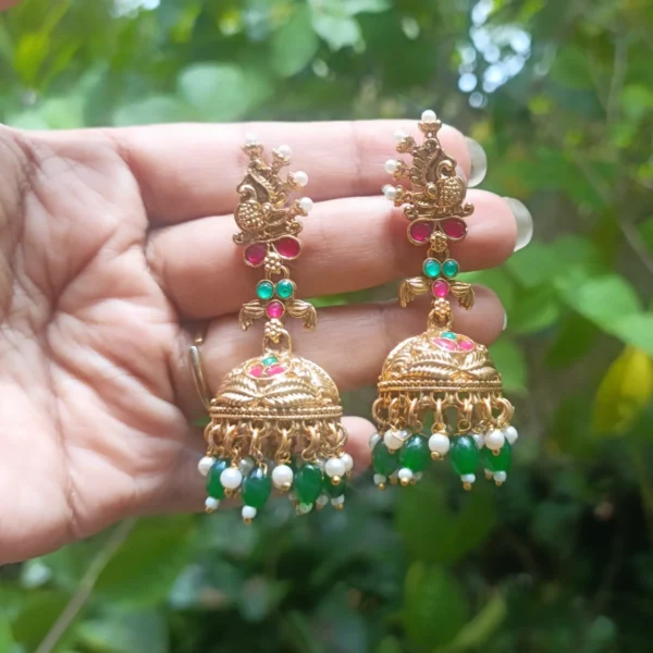 Three Layer Peacock Jhumka Earrings