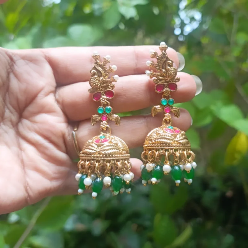 Three Layer Peacock Jhumka Earrings